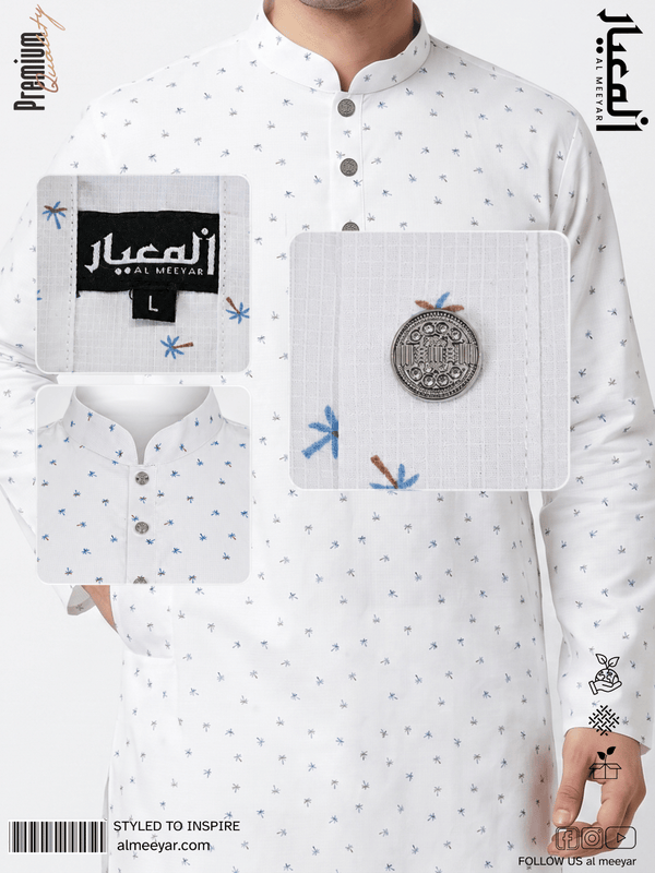AL MEEYAR Premium White Floral Print Panjabi for Men – Textured Traditional Kurta