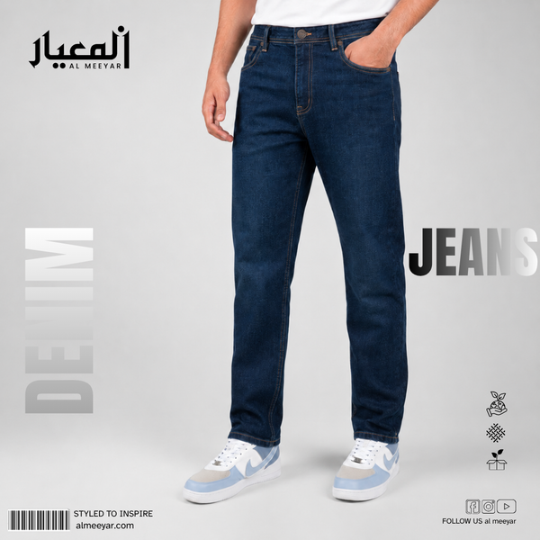AL MEEYAR Men’s Dark Blue Textured Straight Fit Denim Jeans