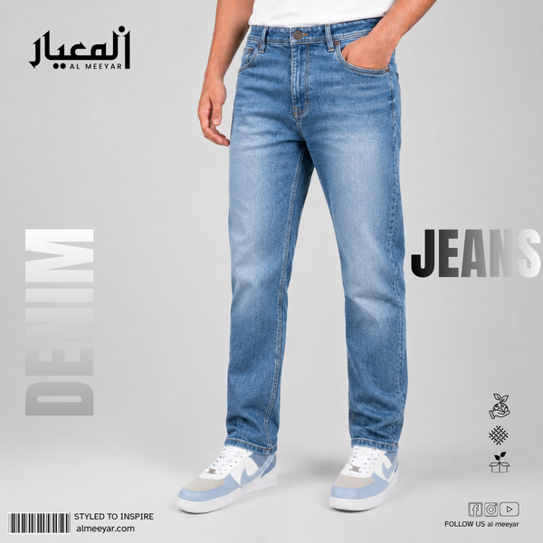 AL MEEYAR Men’s Light Blue Patterned Straight Fit Denim Jeans