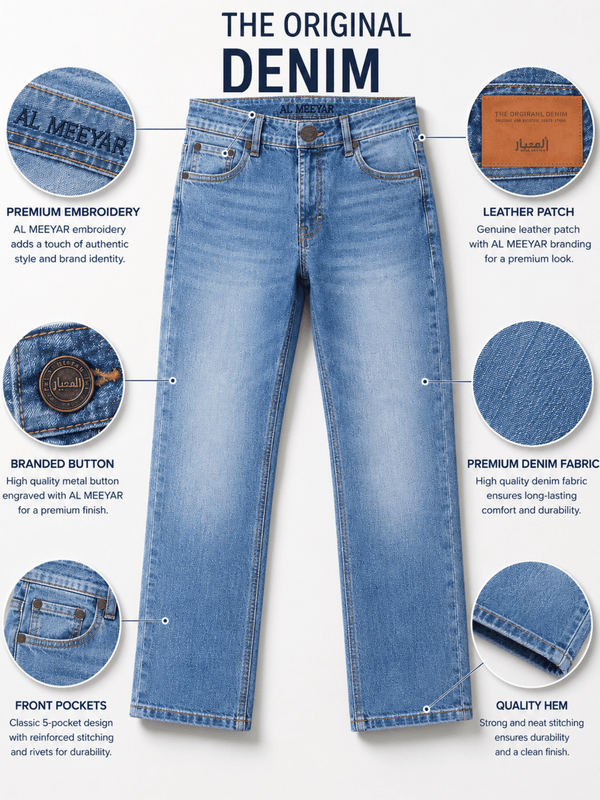AL MEEYAR Men’s Light Blue Patterned Straight Fit Denim Jeans