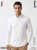 AL MEEYAR men’s white textured long-sleeve formal shirt with button-down collar and embroidered chest logo
