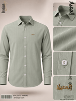 AL MEEYAR men’s sage green textured long-sleeve formal shirt with point collar and embroidered chest logo