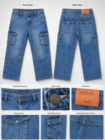 Al Meeyar Men’s Blue Denim Cargo Pants – Relaxed Fit Multi-Pocket Jeans