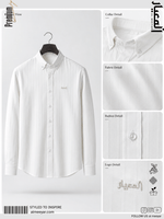 AL MEEYAR men’s white textured long-sleeve formal shirt with button-down collar and embroidered chest logo