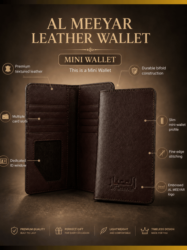 AL MEEYAR Men’s Brown Textured Leather Mini Bifold Wallet