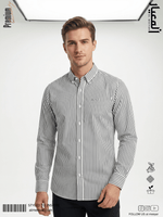 AL MEEYAR men’s black and white vertical striped long-sleeve formal shirt with button-down collar