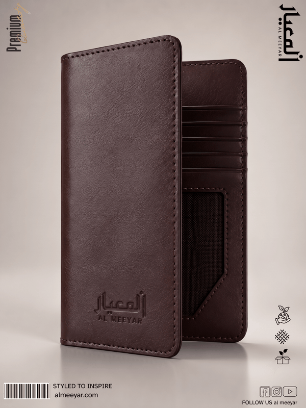 AL MEEYAR Men’s Brown Textured Leather Mini Bifold Wallet
