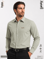 AL MEEYAR men’s sage green textured long-sleeve formal shirt with point collar and embroidered chest logo