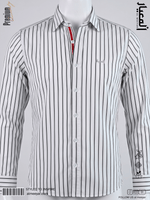 AL MEEYAR men’s white and black pinstripe long-sleeve formal shirt with embroidered chest logo