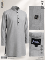 AL MEEYAR men’s light-grey textured long-sleeve Panjabi with mandarin collar and decorative square buttons