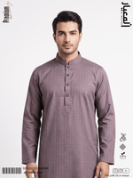 AL MEEYAR men’s dusty-plum textured long-sleeve Panjabi with mandarin collar and decorative square buttons