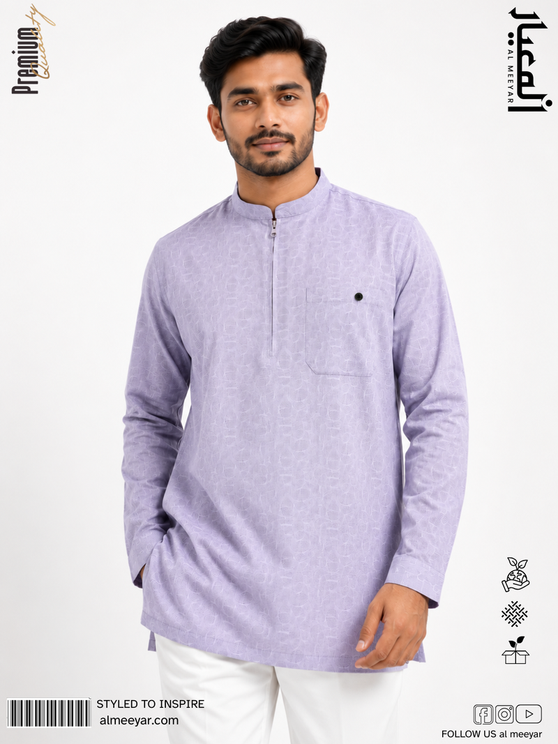 Men’s premium lavender textured Katoya with Mandarin collar and zipper