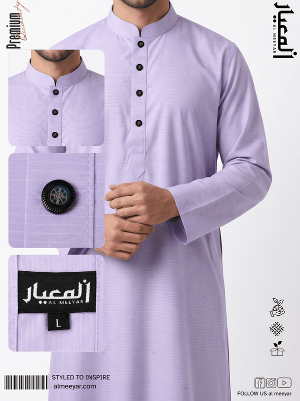 Light purple long-sleeve shirt with black buttons on a white background, featuring the Al Meeyar brand label.