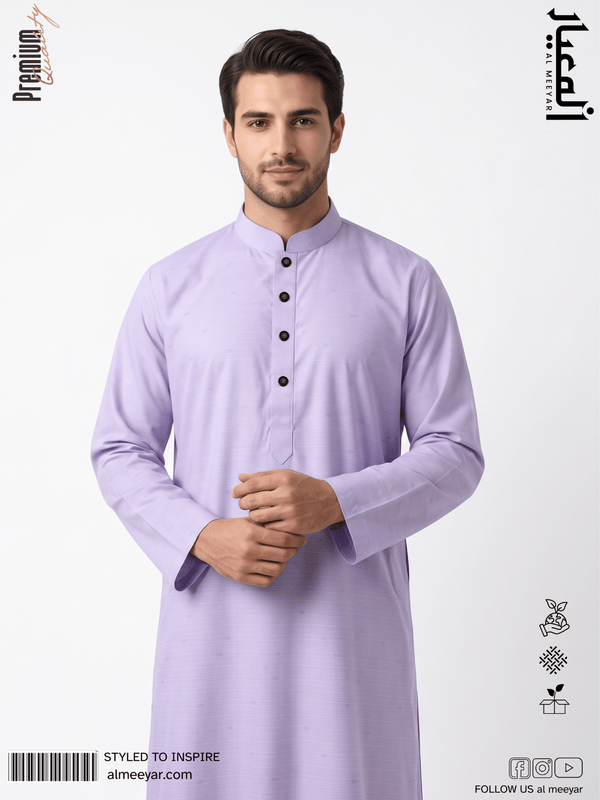AL MEEYAR premium lavender textured Panjabi for men with band collar and black buttons