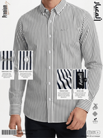 AL MEEYAR men’s black and white vertical striped long-sleeve formal shirt with button-down collar