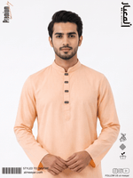 AL MEEYAR men’s light-orange textured long-sleeve Panjabi with mandarin collar and decorative rectangular buttons