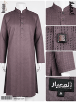 Brown traditional outfit with detailed patterns on a white background, featuring the brand 'Al Meeyar'.