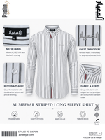AL MEEYAR men’s white and black pinstripe long-sleeve formal shirt with embroidered chest logo