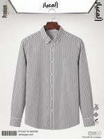 AL MEEYAR men’s black and white vertical striped long-sleeve formal shirt with button-down collar