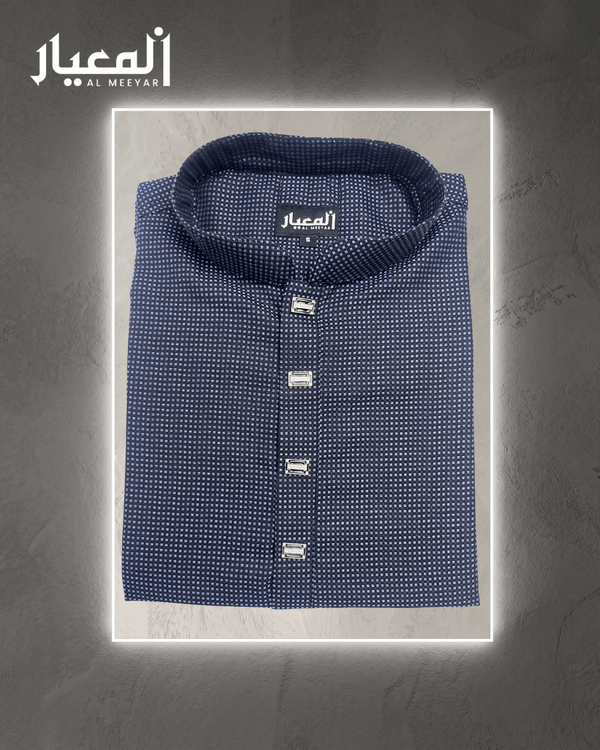 Al Meeyar Premium Navy Blue Micro-Check Mens Panjabi