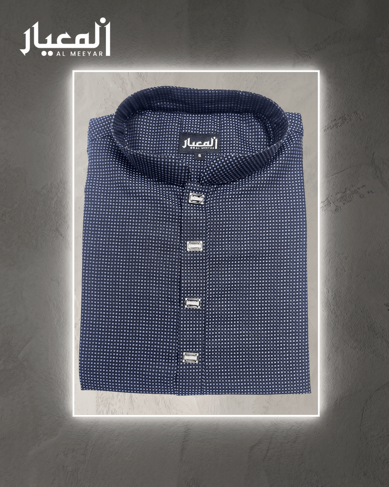 Al Meeyar Premium Navy Blue Micro-Check Mens Panjabi