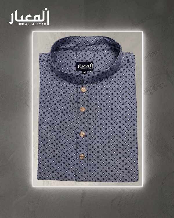 Al Meeyar Premium Grey Micro-Geometric Printed Mens Panjabi