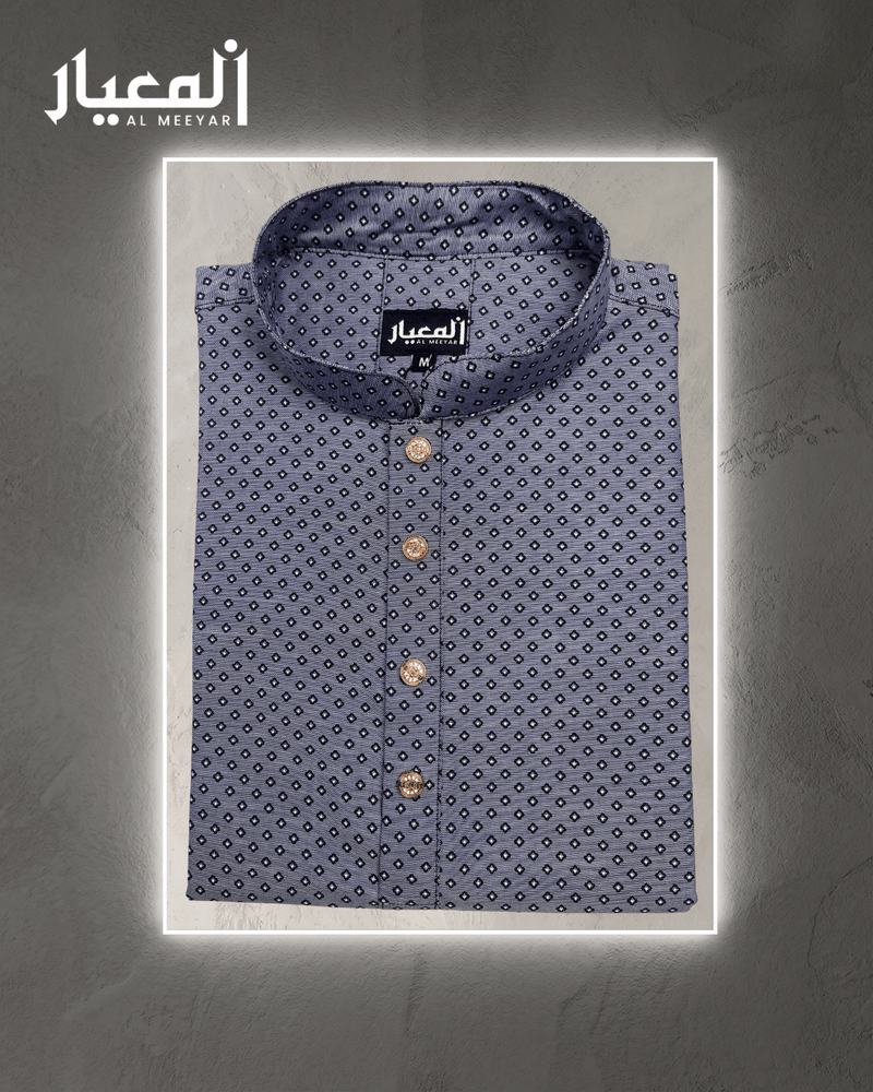 Al Meeyar Premium Grey Micro-Geometric Printed Mens Panjabi