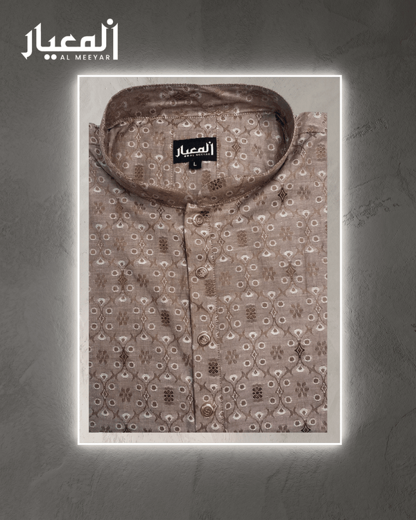 Al Meeyar Premium Taupe Ethnic Printed Mens Panjabi
