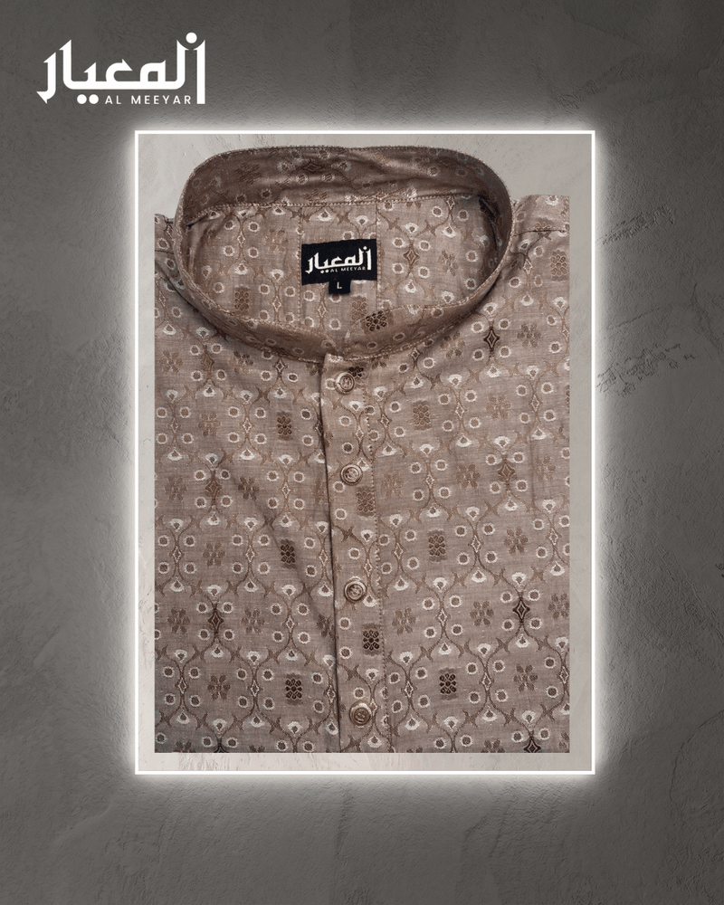 Al Meeyar Premium Taupe Ethnic Printed Mens Panjabi