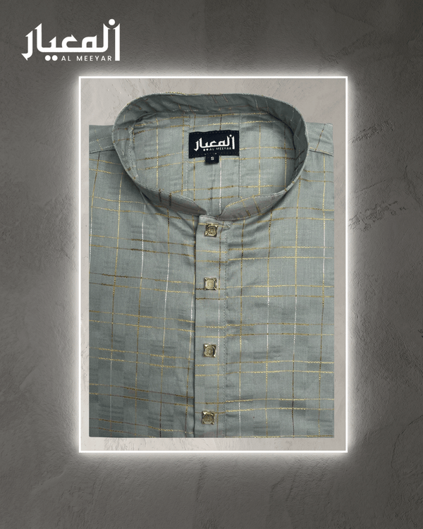 Al Meeyar Premium Sage Metallic Check Mens Panjabi
