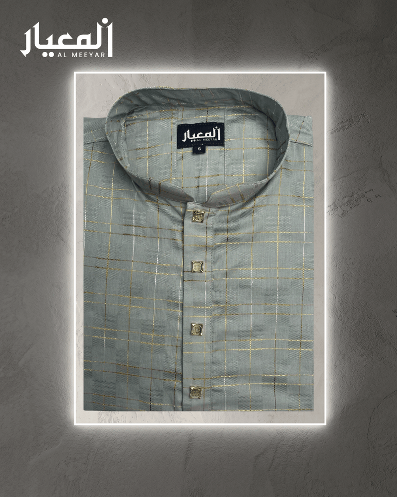 Al Meeyar Premium Sage Metallic Check Mens Panjabi