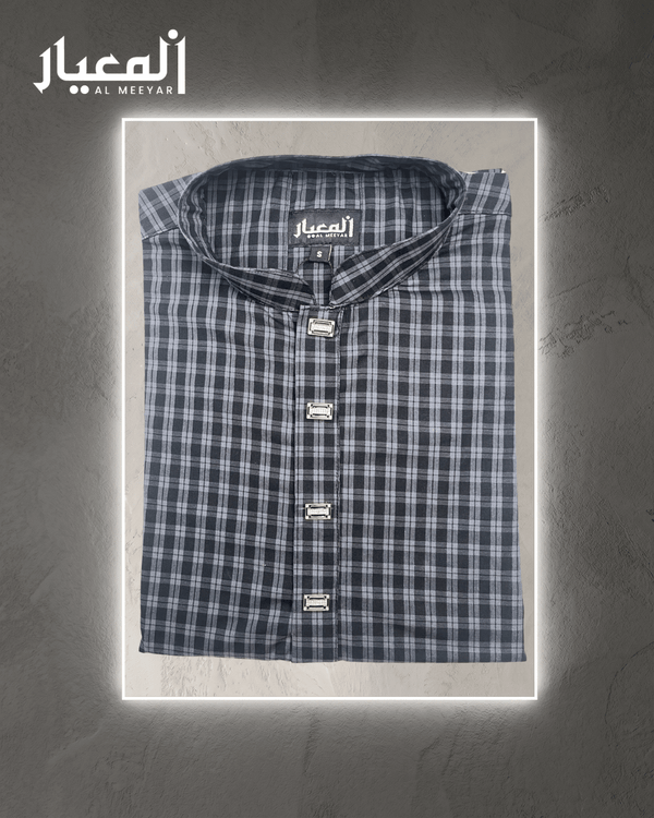Al Meeyar Premium Black and Grey Checkered Mens Panjabi