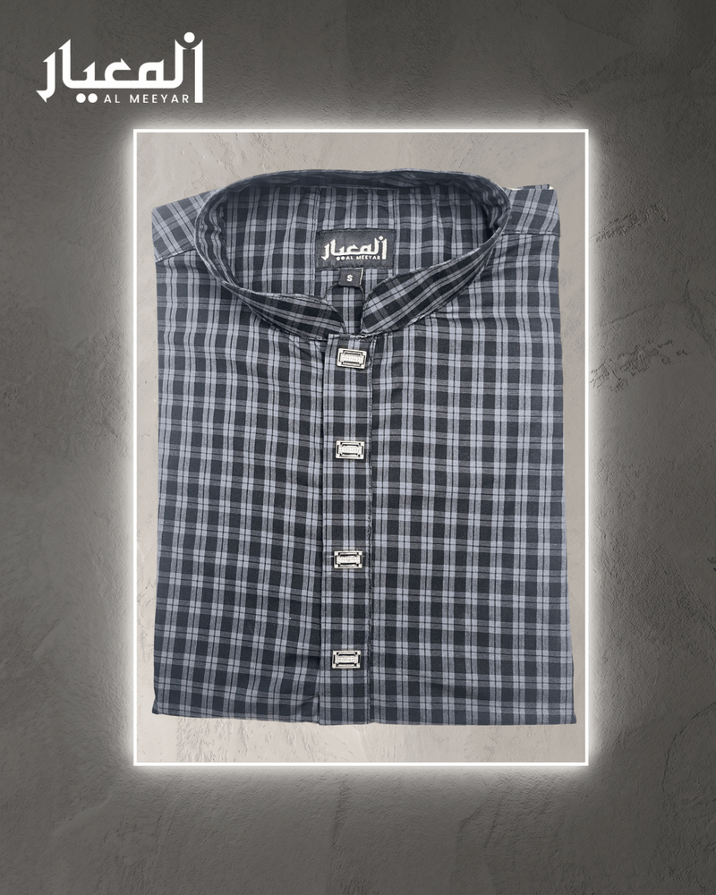 Al Meeyar Premium Black and Grey Checkered Mens Panjabi