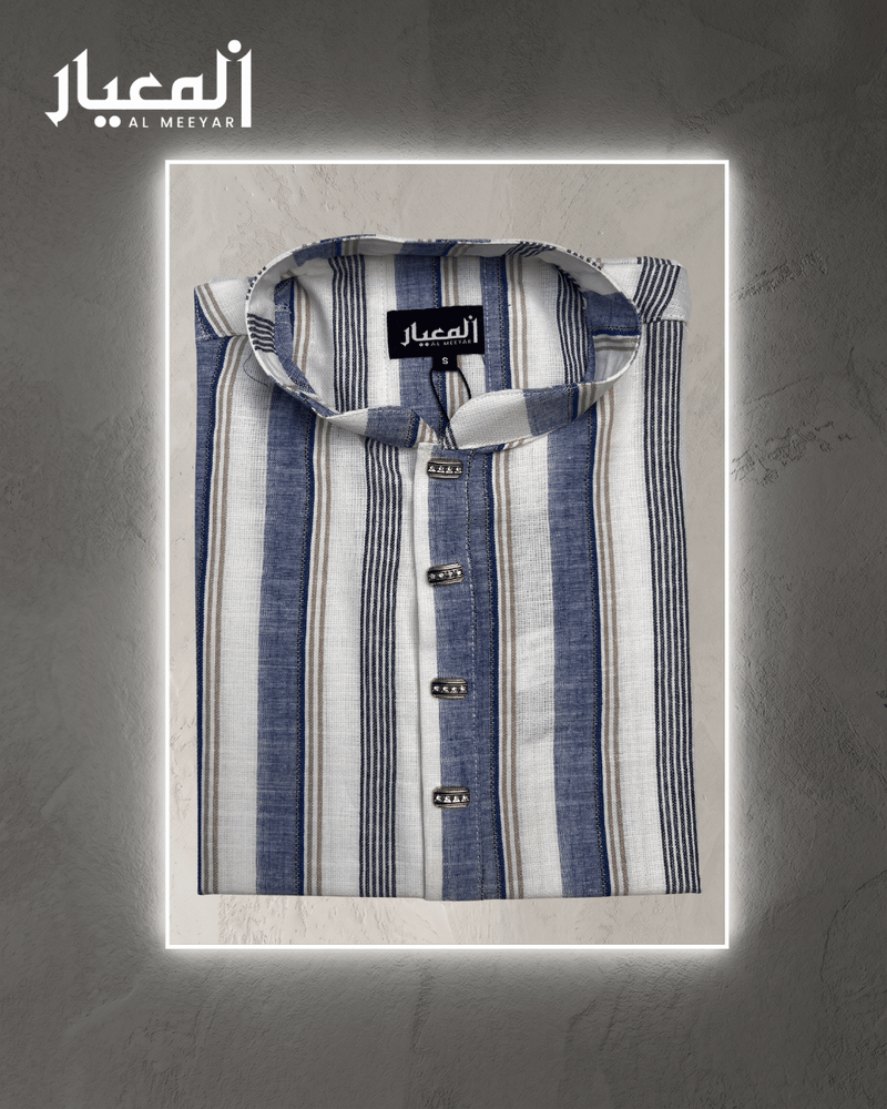 Al Meeyar Premium Blue and White Striped Mens Panjabi