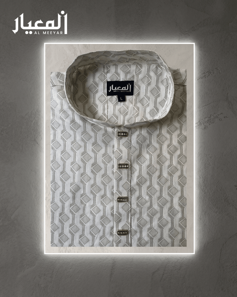 Al Meeyar Premium Off-White Geometric Printed Mens Panjabi