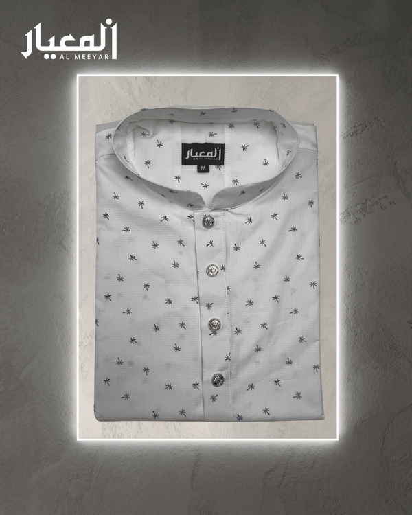 Al Meeyar Premium White Palm Tree Printed Mens Panjabi