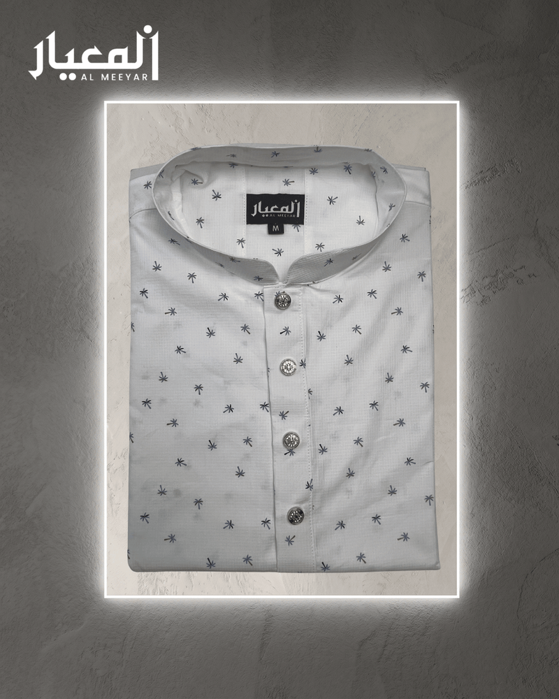 Al Meeyar Premium White Palm Tree Printed Mens Panjabi