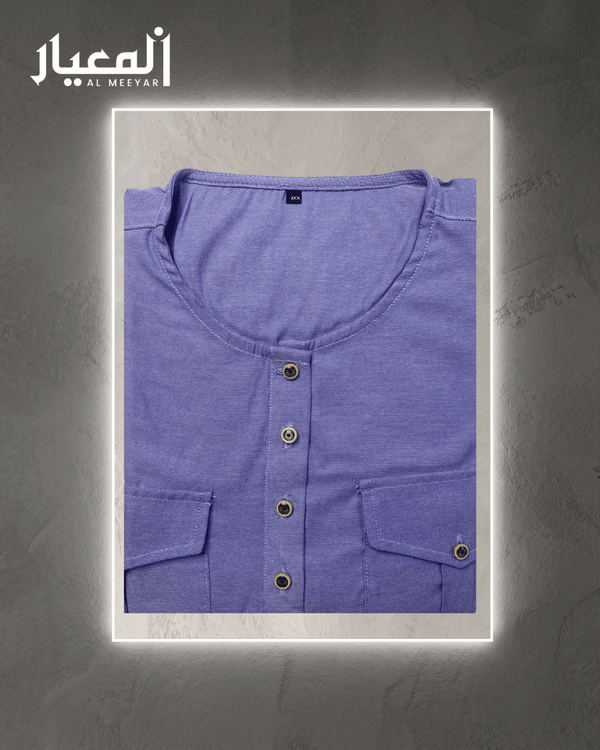 Al Meeyar Premium Textured Periwinkle Round Neck Mens Panjabi