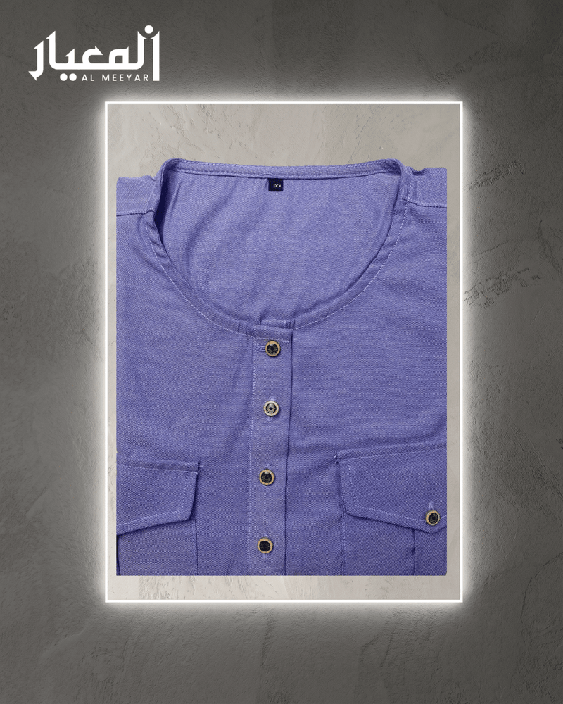 Al Meeyar Premium Textured Periwinkle Round Neck Mens Panjabi
