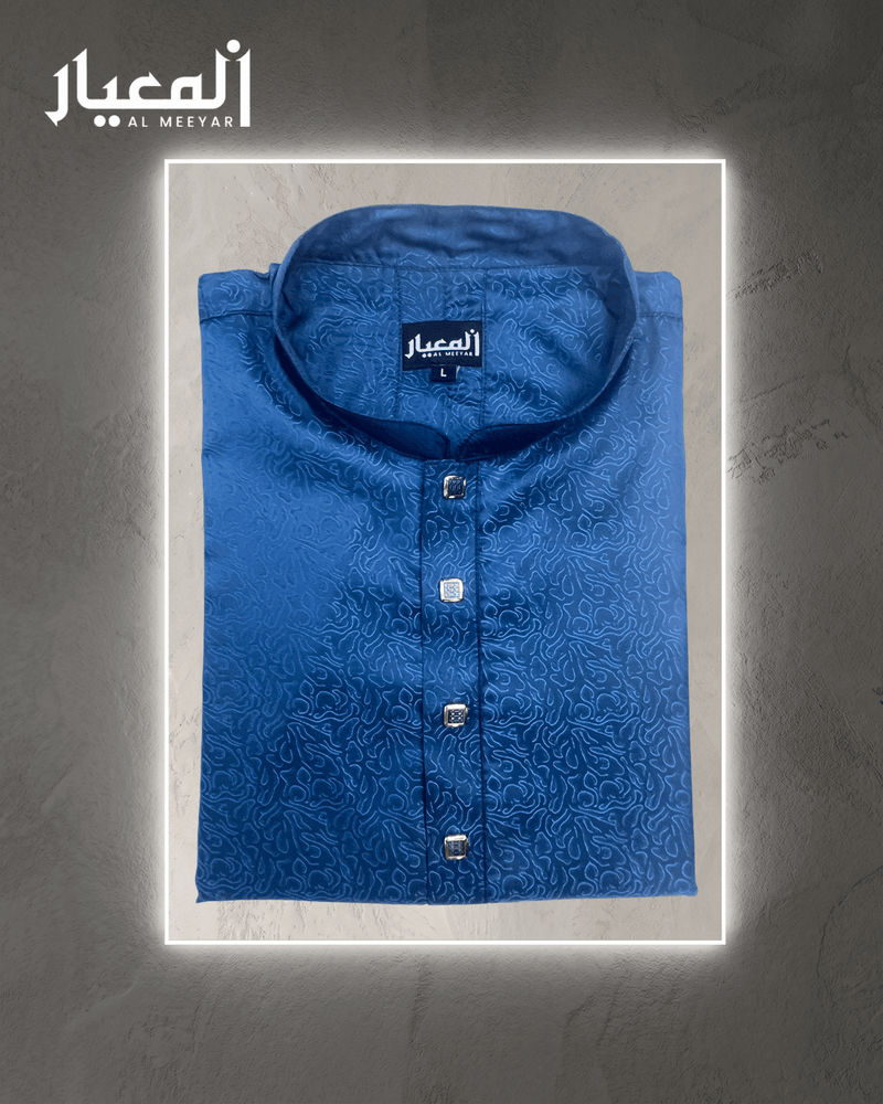 Al Meeyar Premium Royal Blue Textured Jacquard Mens Panjabi