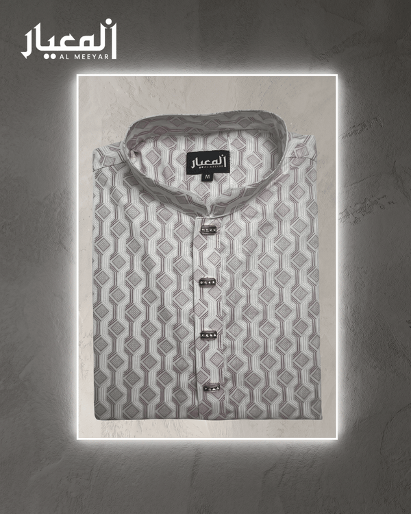 Al Meeyar Premium Mauve Geometric Printed Mens Panjabi