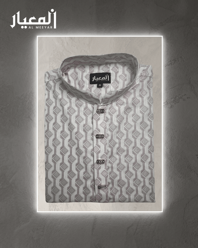 Al Meeyar Premium Mauve Geometric Printed Mens Panjabi