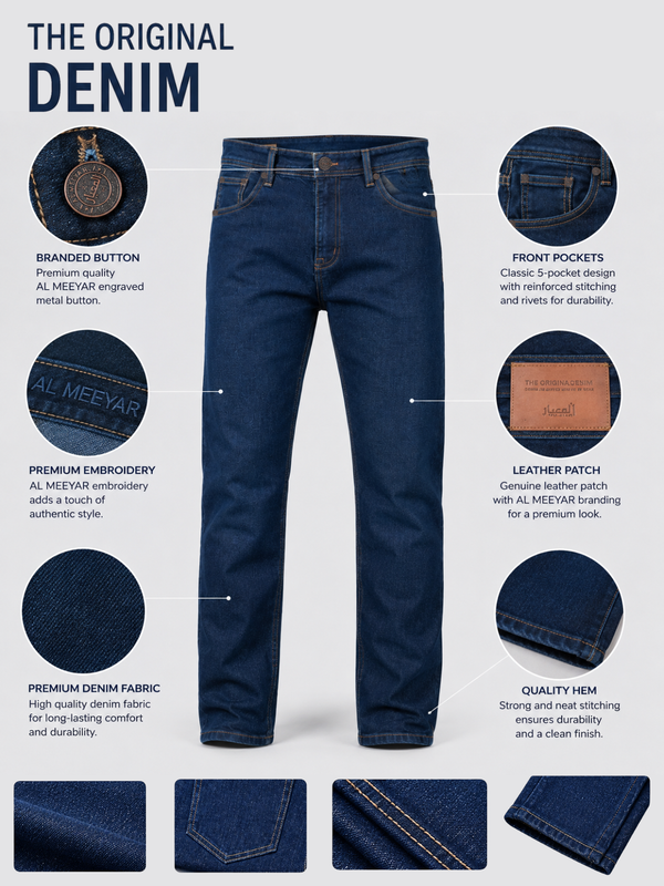 AL MEEYAR Men’s Dark Blue Textured Straight Fit Denim Jeans