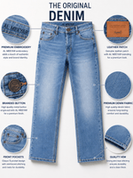 AL MEEYAR Men’s Light Blue Patterned Straight Fit Denim Jeans