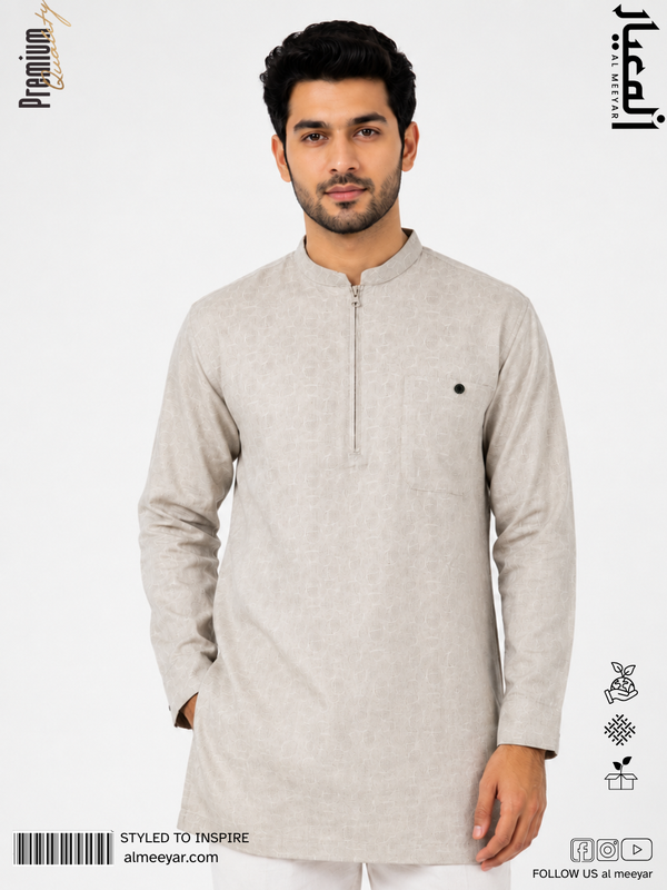 Al Meeyar men’s premium beige textured Katoya fabric detail