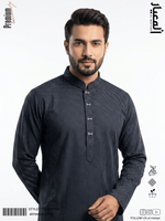 AL MEEYAR premium black textured Panjabi for men with band collar and decorative metal buttons