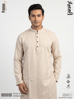 AL MEEYAR men’s beige textured long-sleeve Panjabi with mandarin collar and decorative dark buttons