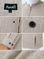 Al Meeyar brand label on men’s beige textured Katoya