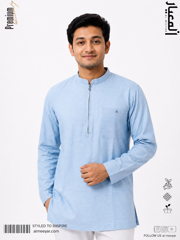 Al Meeyar men’s light blue textured Katoya with Mandarin collar
