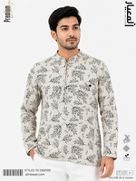 Al Meeyar men’s off-white botanical print Katoya with Mandarin collar